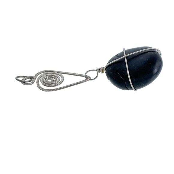 Vintage Sterling Silver 925 Wire Wrapped Onyx Healing Stone Pendant - Picture 3 of 5